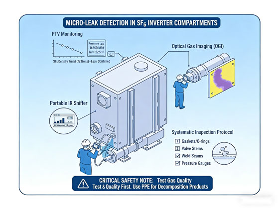 Learn how to detect micro-leaks in sealed SF6 inverter compartments using a professional, four-step protocol.