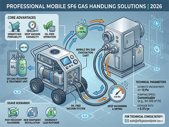 Mobile SF6 gas evacuation cart for high-voltage substations