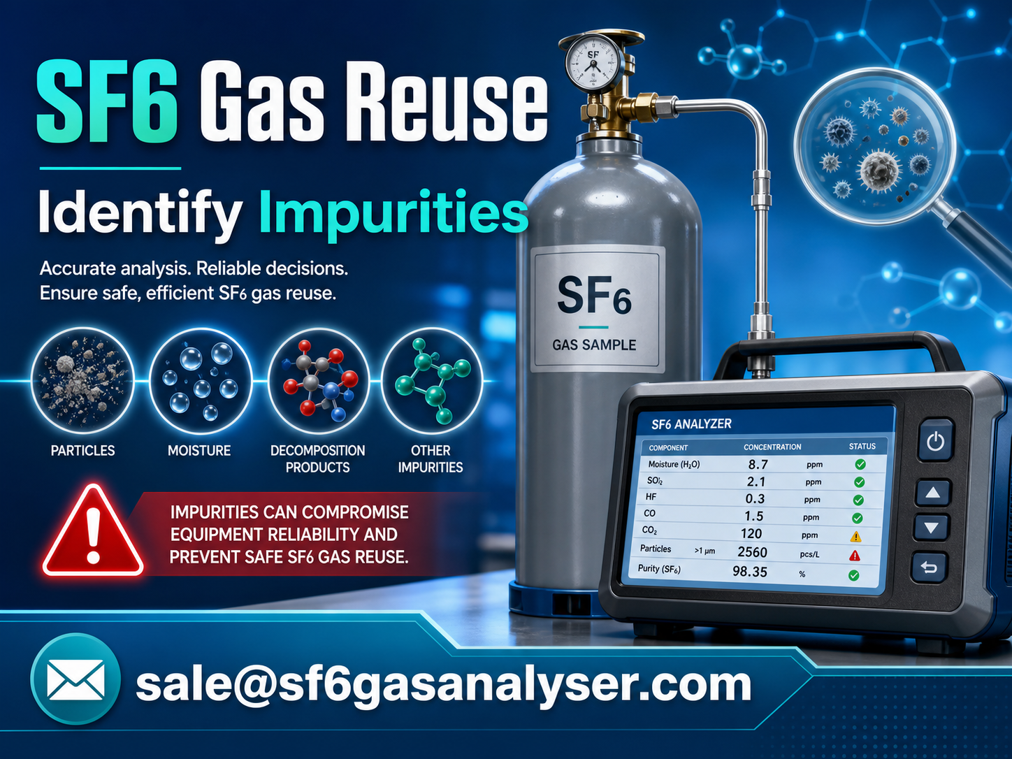SF6 analyzer identifying impurities that block SF6 gas reuse in electrical equipment